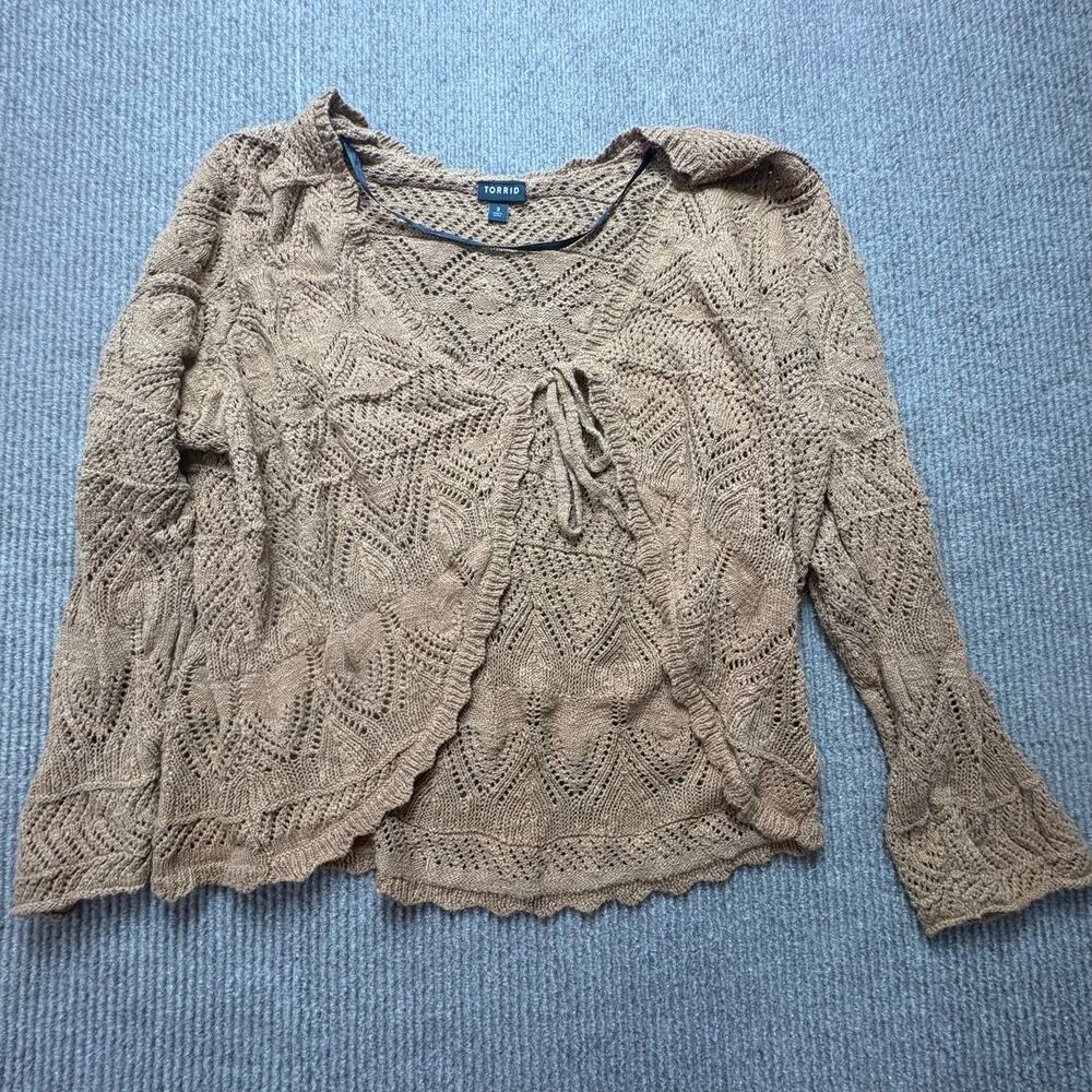 Torrid Pointelle Tie Front Shrug Sweater Size 3